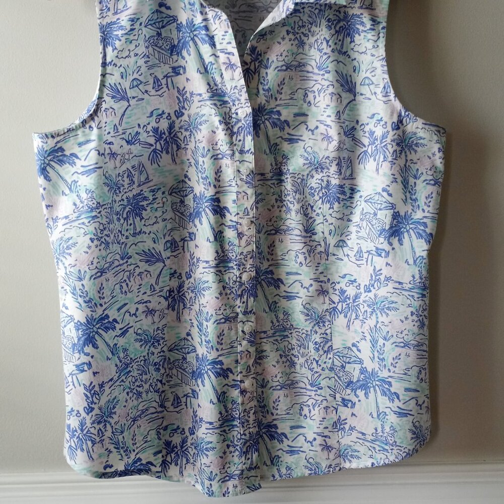 NWOT 'Talbots' Sleeveless Tropical themed Blouse Size XLp 100%Cotton - Picture 2 of 11